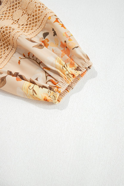 Khaki Paisley Print Decorative Binding Tape V Neck Shift Blouse