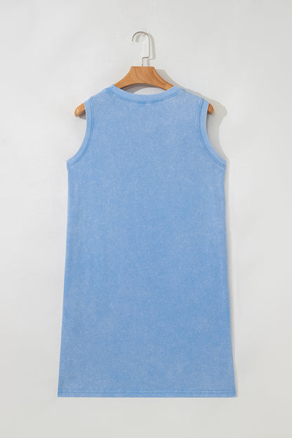 Beau Blue Mineral Wash Tank Mini Dress with Pockets