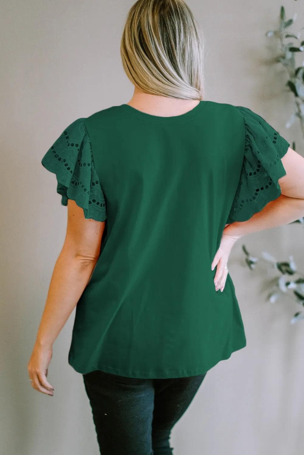 Plus Size/Plus Size Tops/Plus Size Tops & Tees Green Plus Size Flutter Sleeve Top