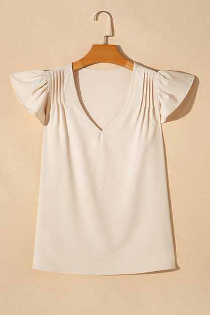 White Butterfly Sleeve V Neck Blouse - Chic Meadow Boutique 