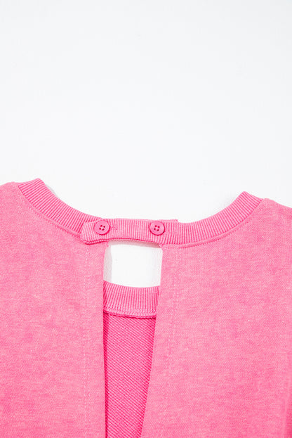 Bonbon Mineral Wash Drawstring Waist Hollow Out Back Short Sleeve Romper