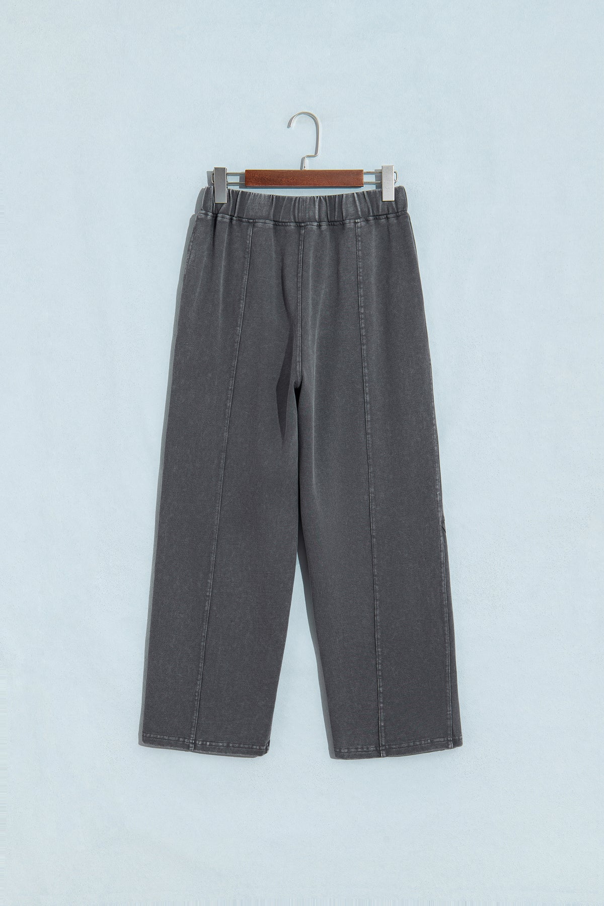 Carbon Grey Mineral Wash Seam Detail Elastic Waist Barrel Pants