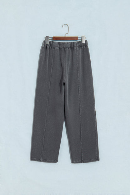 Carbon Grey Mineral Wash Seam Detail Elastic Waist Barrel Pants