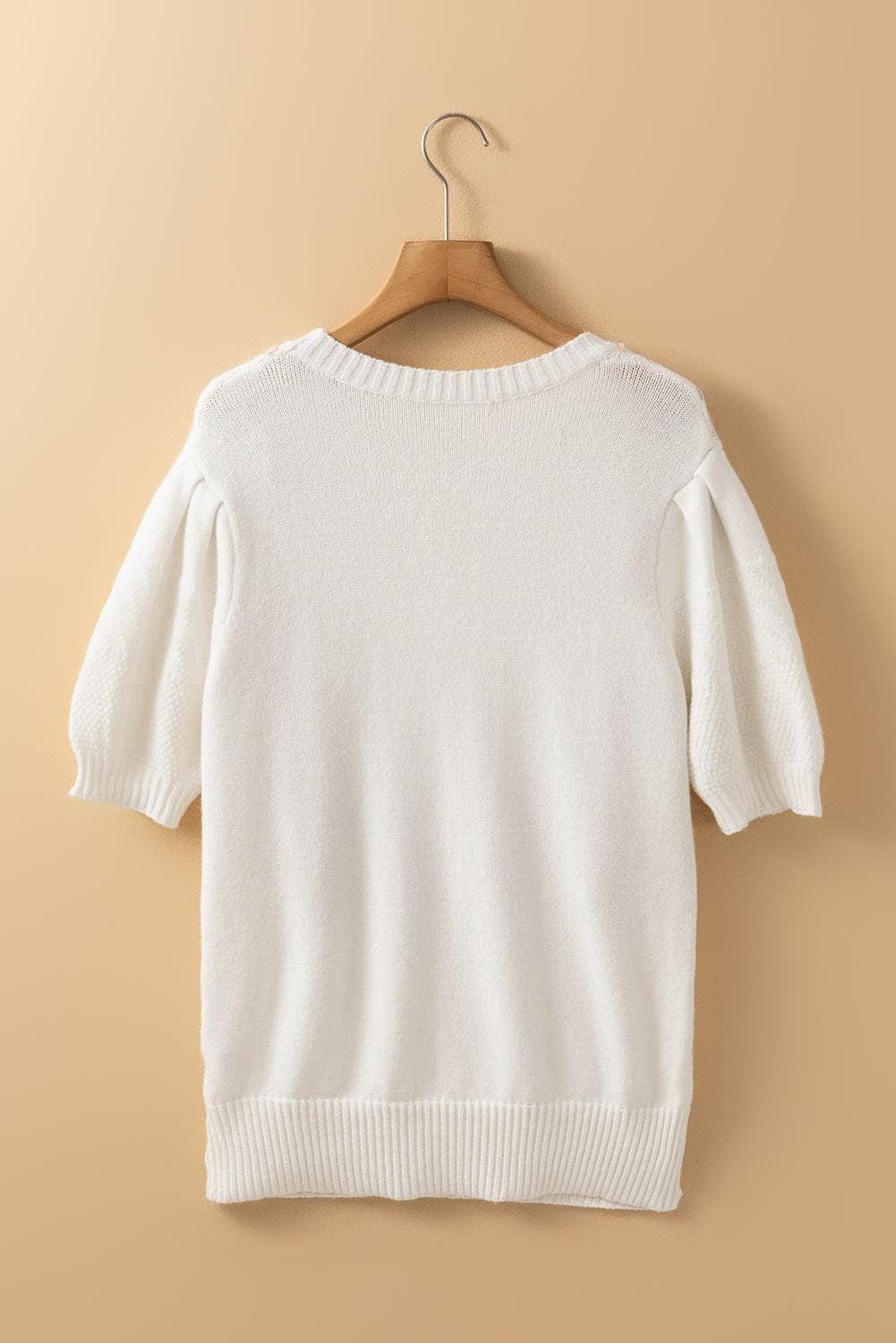 Sweaters & Cardigans/Short Sleeve Sweaters White Multicolor Stitch Detail Cable Knit Short Sleeve Sweater