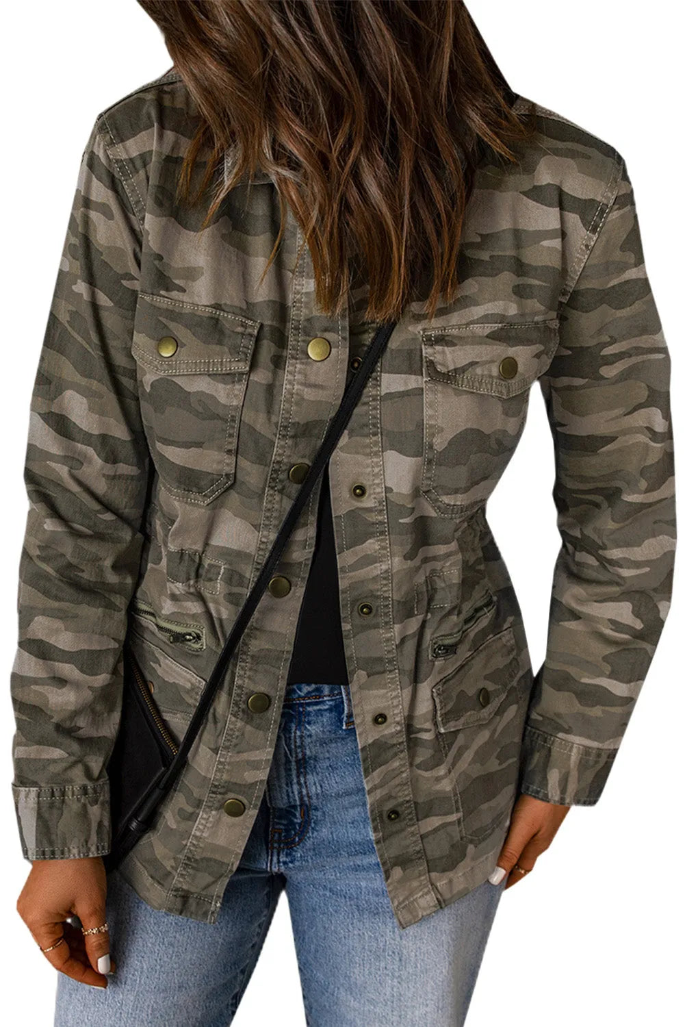 Green Camo Print Multi Pockets Button-up Jacket - Chic Meadow Boutique 