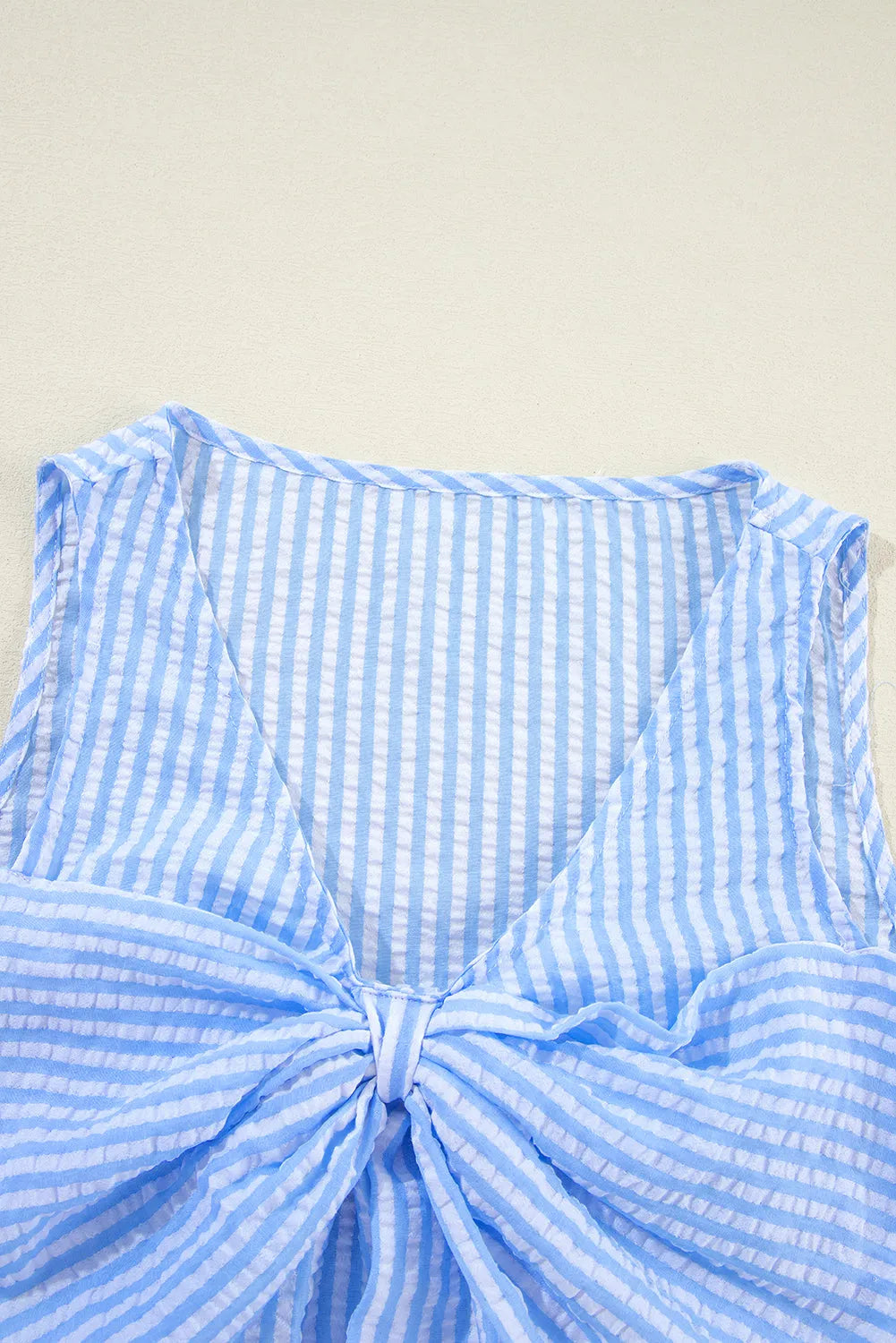 Sky Blue Stripe V Neck Bowknot Crop Tank and Shorts Set - Chic Meadow Boutique 