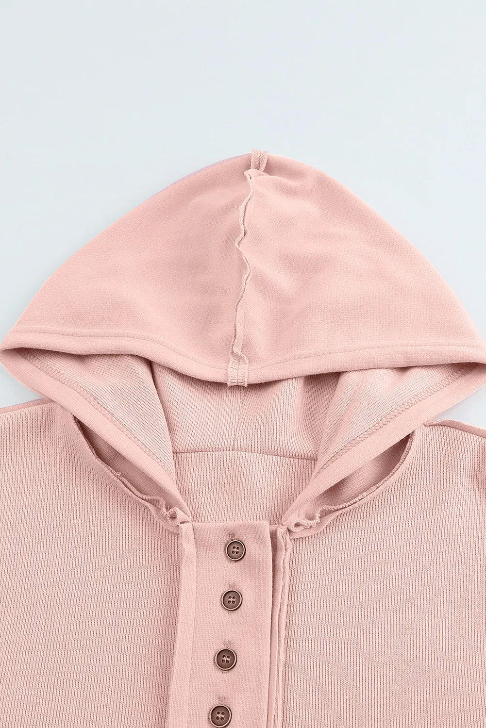 Pink Casual Button Solid Patchwork Trim Hoodie - Chic Meadow Boutique 