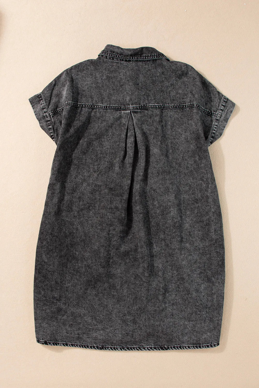 Black Acid Wash Button Front Collared Short Sleeve Denim Dress - Chic Meadow Boutique 