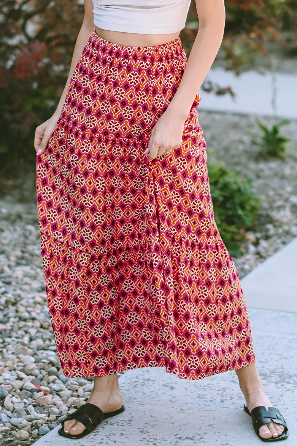 Rose Vintage Boho Floral Print Tiered Maxi Skirt - Chic Meadow Boutique 