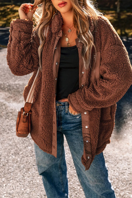 Red Clay Faux Shearling Teddy Bear Jacket - Chic Meadow Boutique 