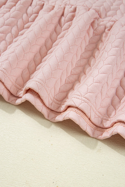 Delicacy Braided Texture Ruffle Hem Top Drawstring Loose Pants Set