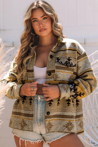 Brown Western Aztec Print Jacket - Chic Meadow Boutique 