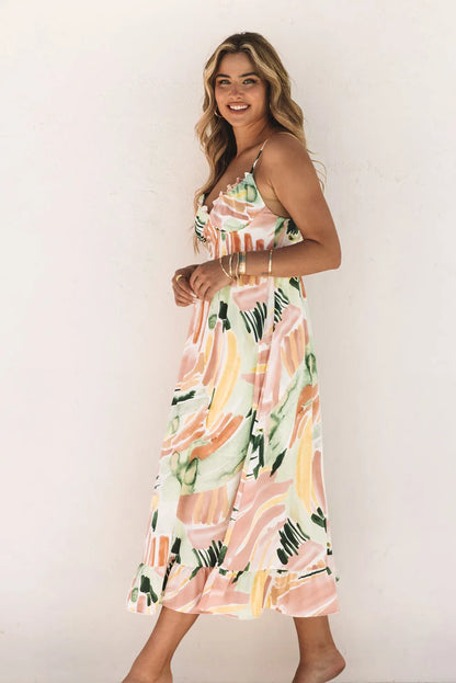 Multicolor Spaghetti Straps Graffti Print Long Dress - Chic Meadow Boutique 