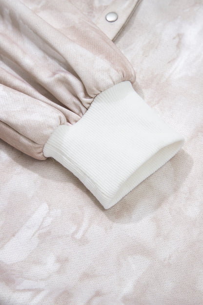 White Abstract Woodland Print Balloon Sleeve Pullover Drawstring Mini Skirt Set