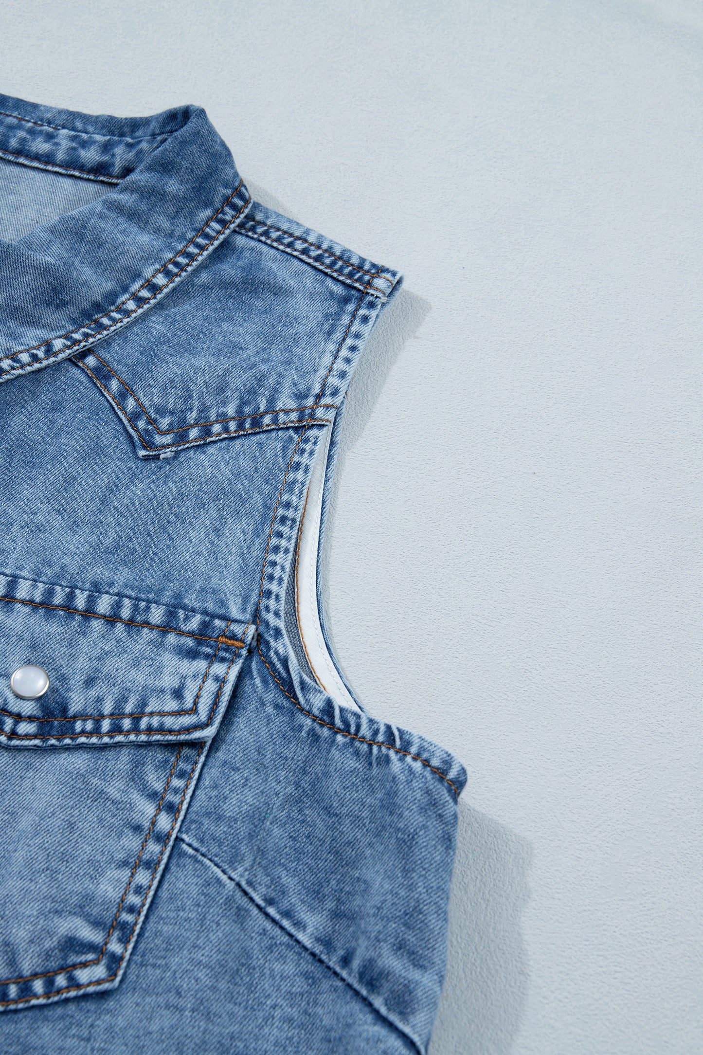 Dusk Blue Buttoned Front Collared Sleeveless Denim Vest