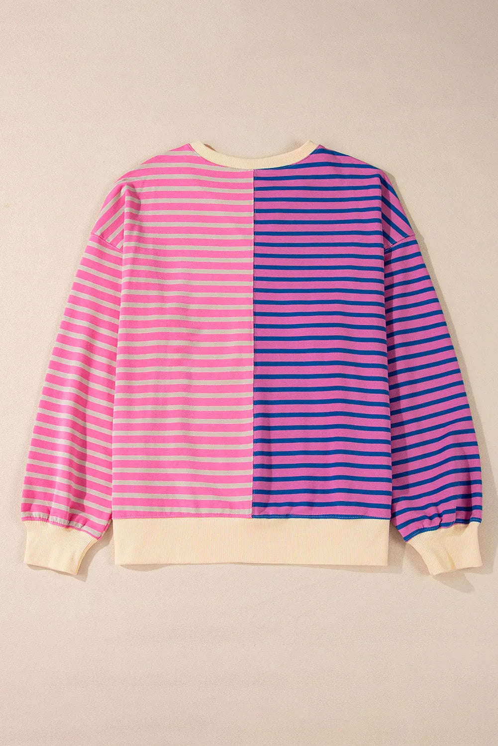 Pink Stripe Colorblock Drop Shoulder Oversize Sweatshirt - Chic Meadow Boutique 