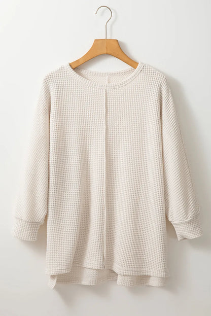 Apricot Waffle Knit Splits Batwing Sleeve Oversized Top - Chic Meadow Boutique 