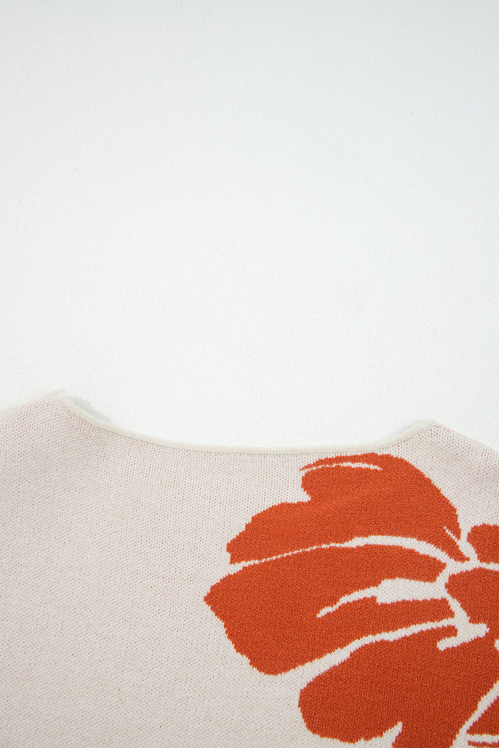 Beige Bold Flower Pattern Wide Sleeve Baggy Sweater