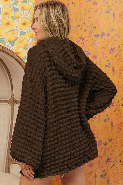 Dark Brown Bubble Textured Waffle Hoodie - Chic Meadow Boutique 