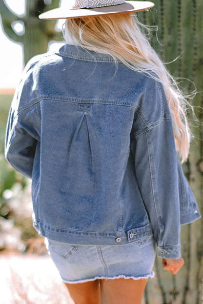 Wild Wind Washed Oversize Pocketed Denim Jacket - Chic Meadow Boutique 