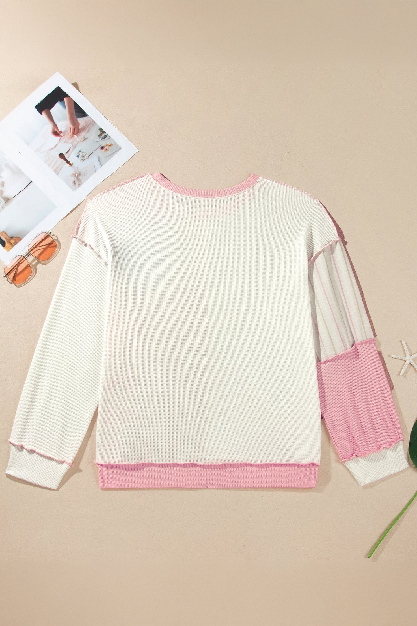 Pink Colorblock Plaid Panel Long Sleeve Plus Size Blouse