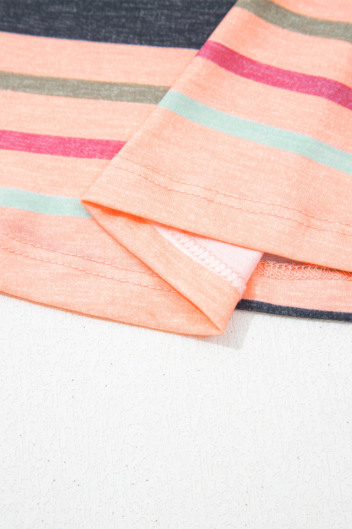 Pink Multicolor Stripes Crew Neck T Shirt