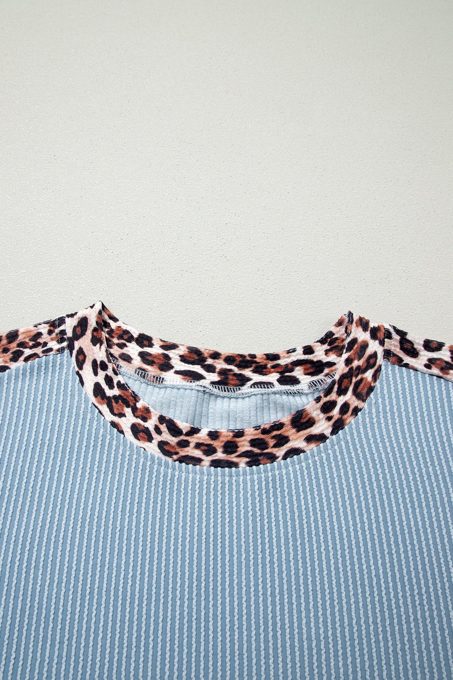 Sky Blue Leopard Trim Twist Ribbed Short Set