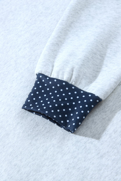 Gray Polka Dot Contrast Trim Sweatshirt