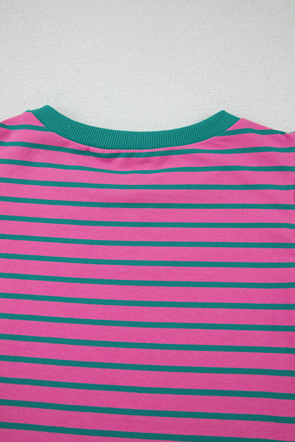 Pink Stripe Colorblock Ruffled Sleeve Crew Neck Blouse