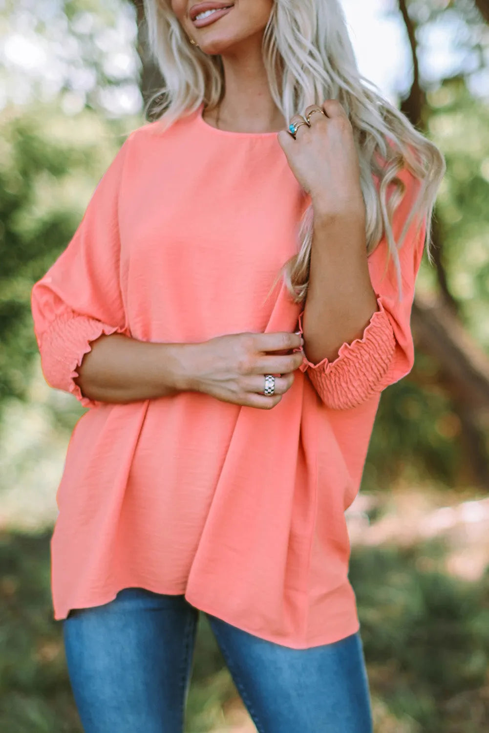 Pink Smocked Wrist Shift Top - Chic Meadow Boutique 