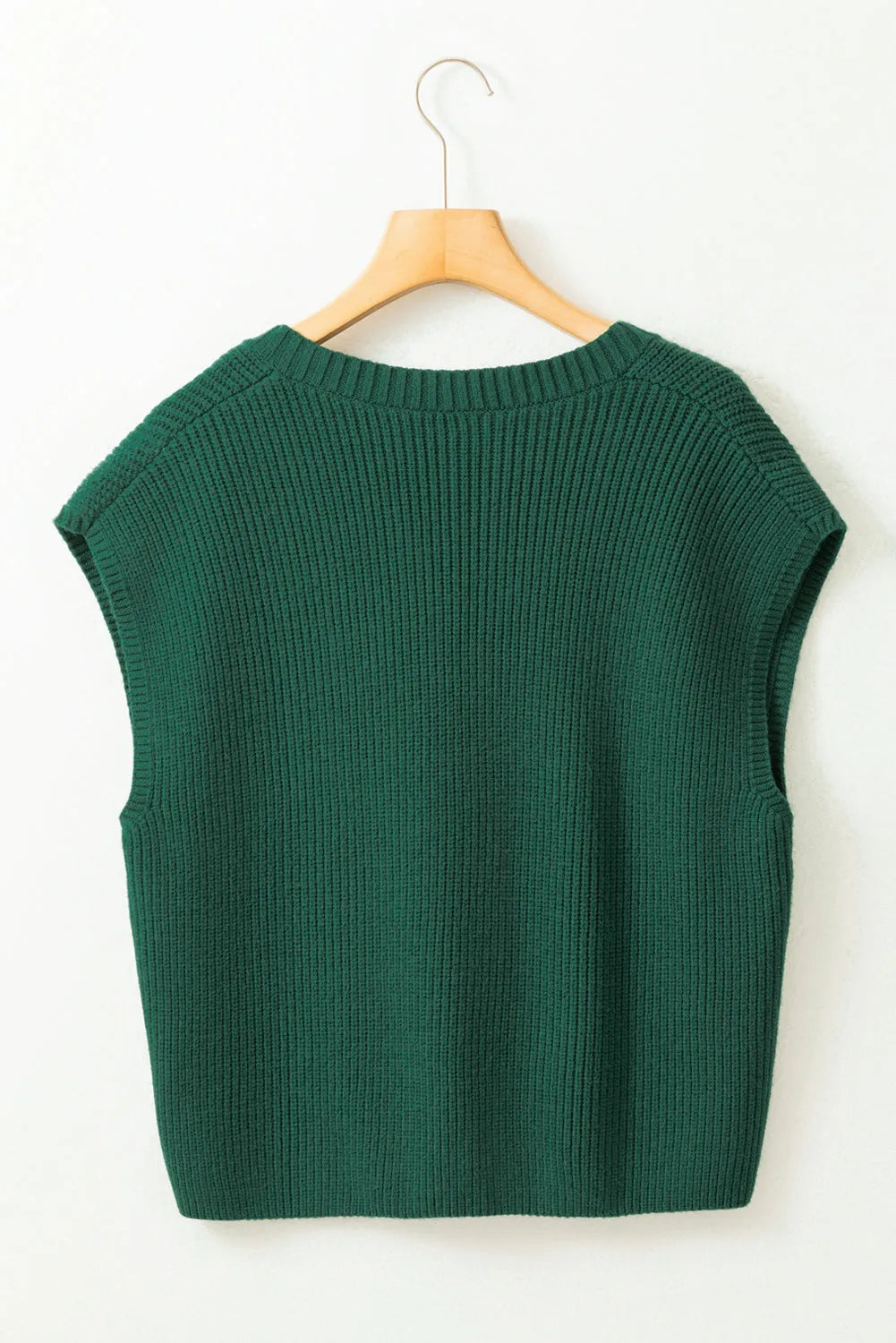 Blackish Green Chest Pocket V Neck Ribbed Cap Sleeve Sweater - Chic Meadow Boutique 