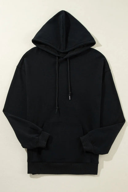 Black Fleece Lined Kangaroo Pocket Drawstring Chunky Hoodie - Chic Meadow Boutique 