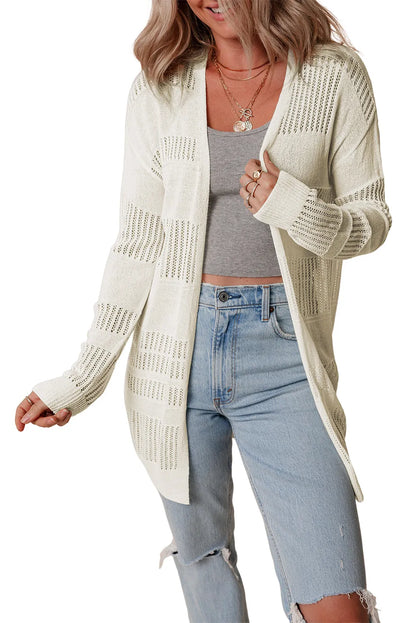 White Solid Color Lightweight Open Knit Tunic Cardigan - Chic Meadow Boutique 