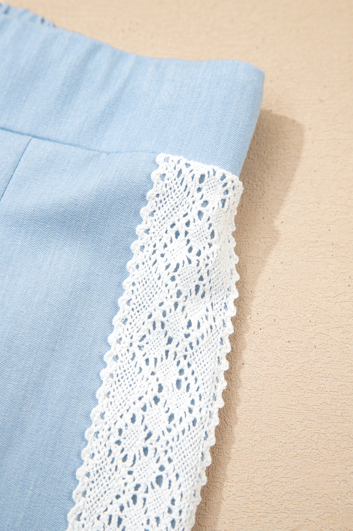 Beau Blue Lace Accent Floral Patched Pocket Pleated Wide Leg Slouchy Pants