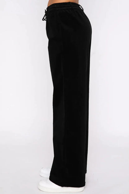 Black Solid Drawstring Waist Wide Leg Pants - Chic Meadow Boutique 