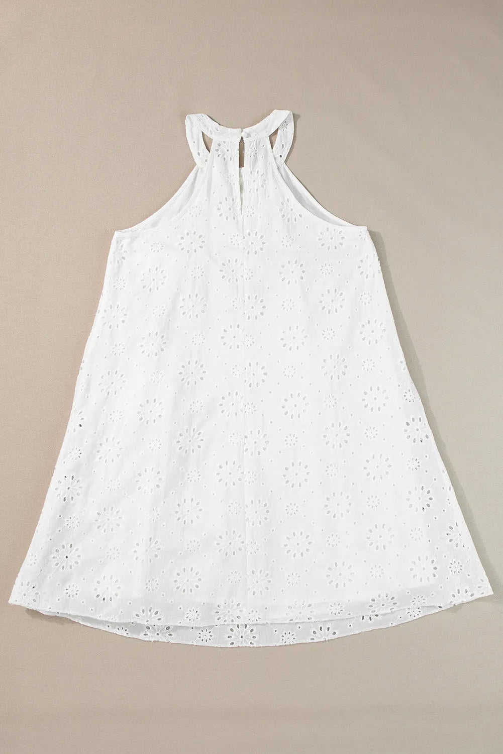 White Boho Eyelet Pattern Halter Neck Sleeveless Dress - Chic Meadow Boutique 