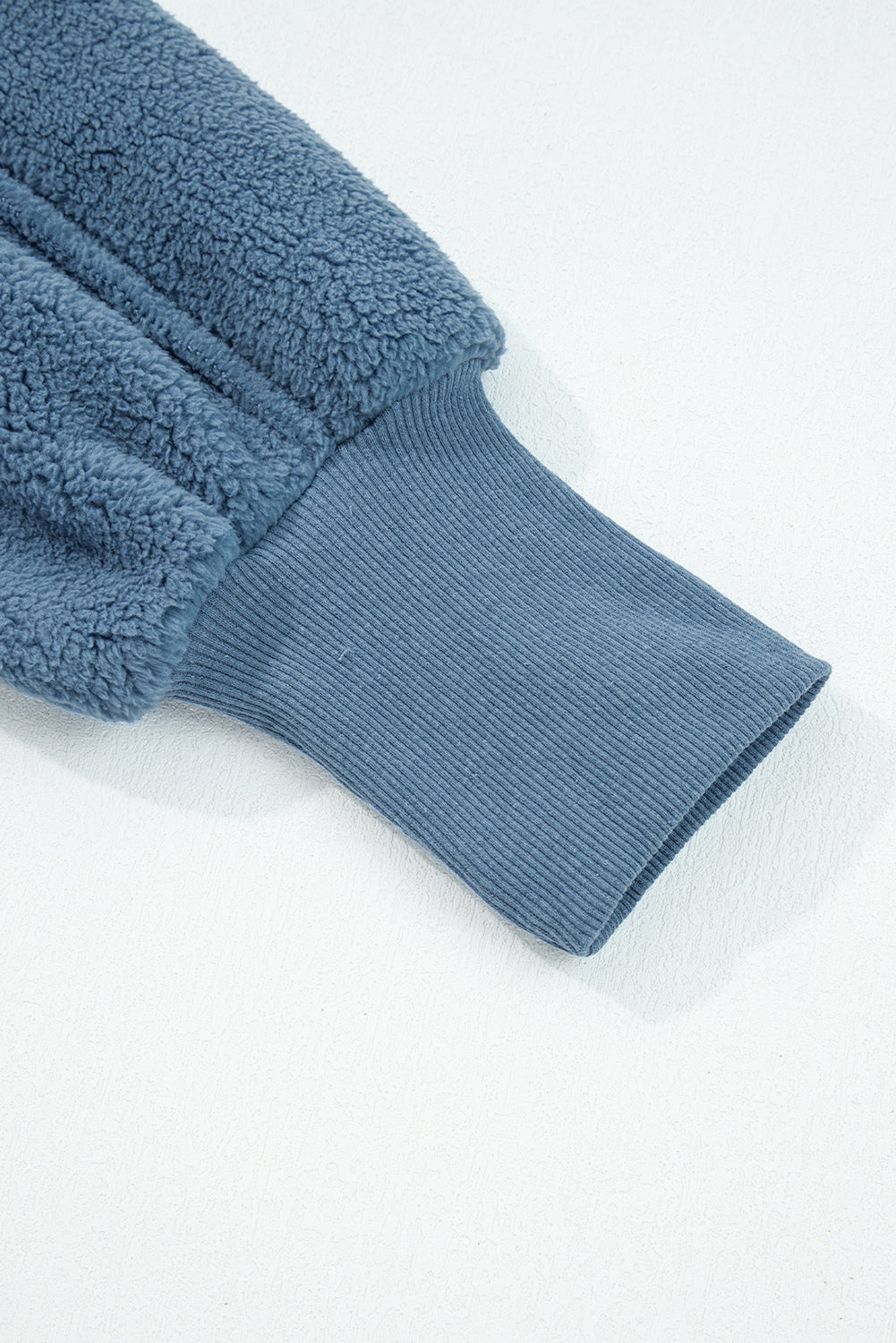 Sail Blue Fleece Drop Shoulder Exposed Seam Patchwork Casual Sweatshirt