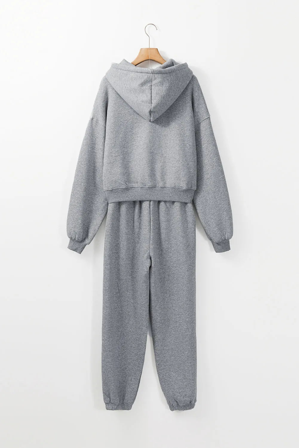 Gray Solid Drop Shoulder Hoodie and Joggers Activewear Set - Chic Meadow Boutique 