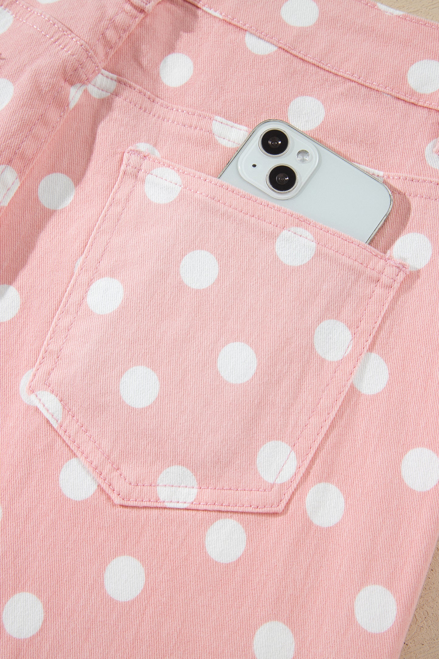 Pink Polka Dot Casual Slim Fit Jeans
