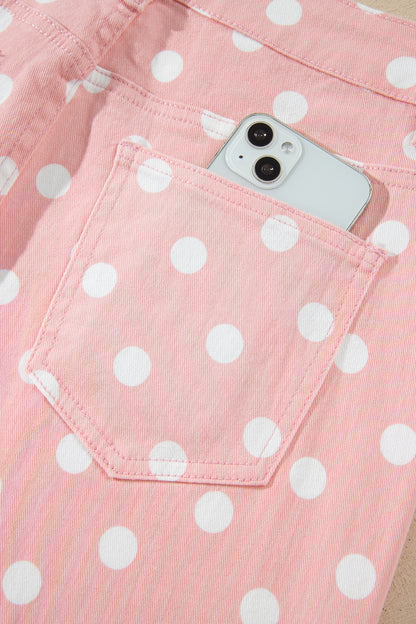 Pink Polka Dot Casual Slim Fit Jeans
