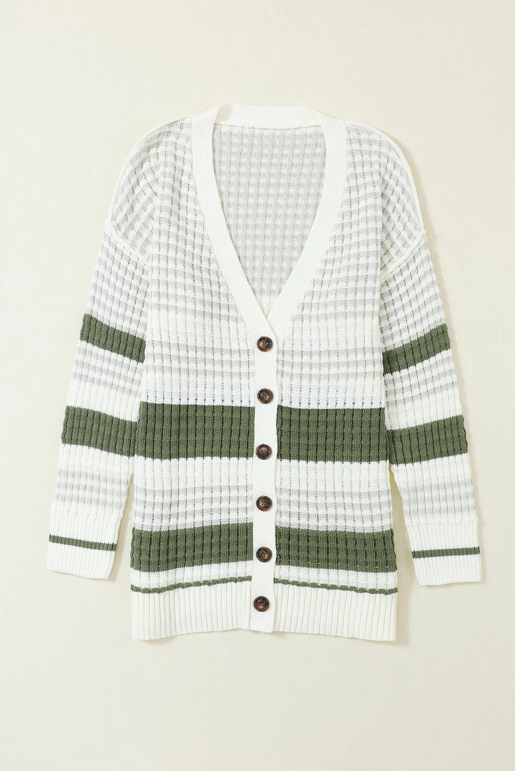 Green Colorblock Textured Knit Buttoned Cardigan - Chic Meadow Boutique 