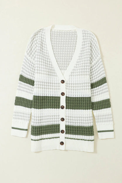 Green Colorblock Textured Knit Buttoned Cardigan - Chic Meadow Boutique 