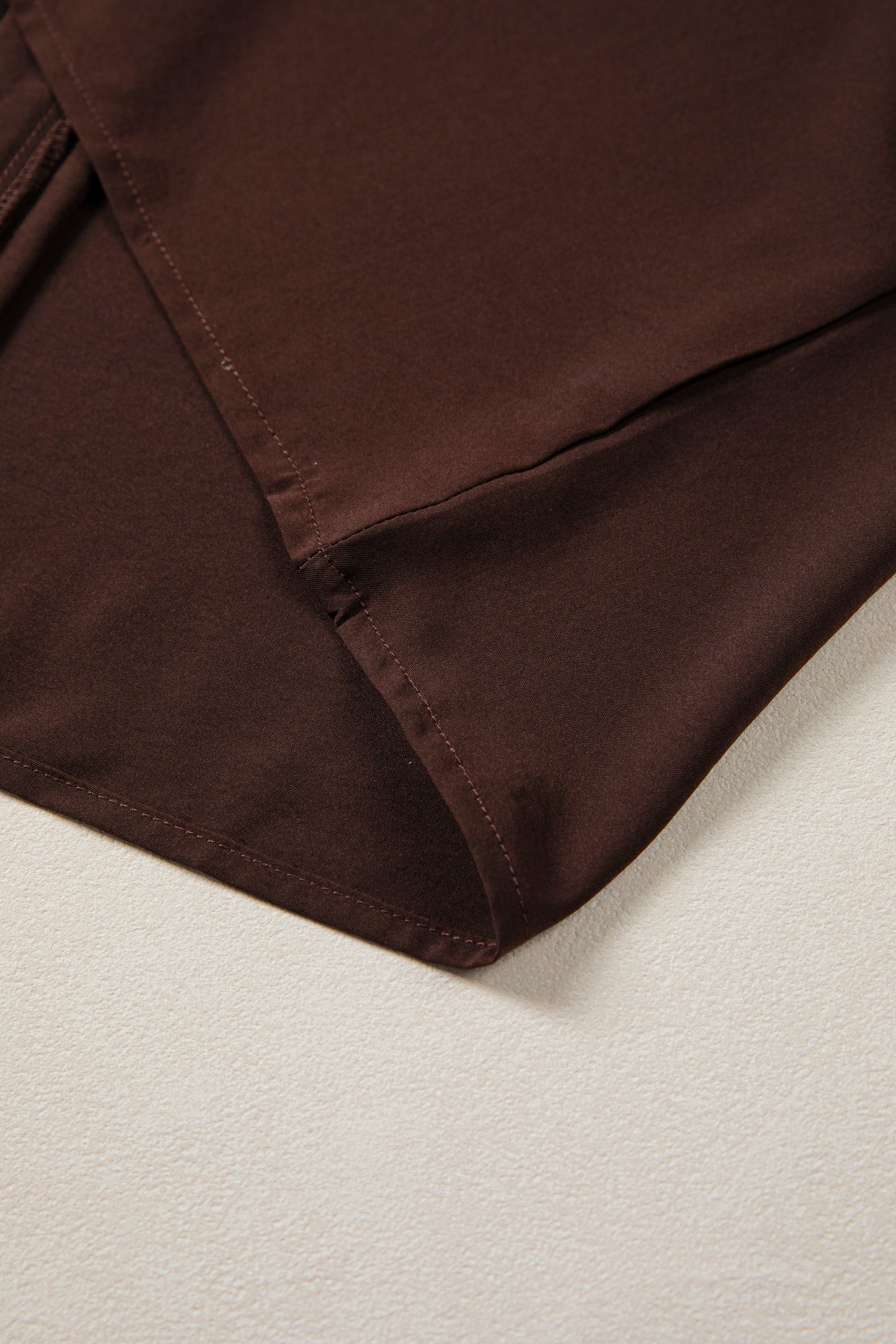 Coffee Shirt Collar Contrast Trim Button V Neck Short Sleeve Blouse