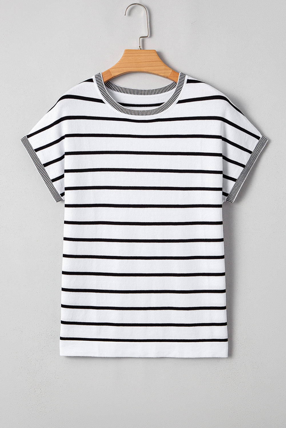 White Stripe Knitted Bat Sleeve T Shirt