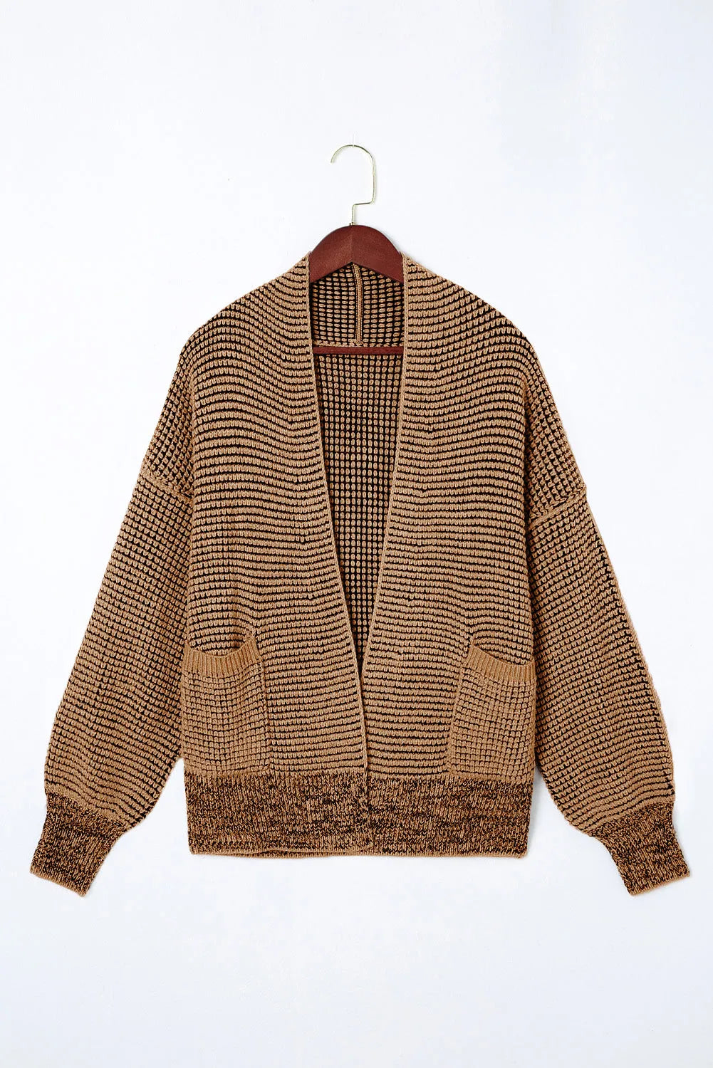 Brown Chunky Waffle Knit Oversized Collar Cardigan - Chic Meadow Boutique 