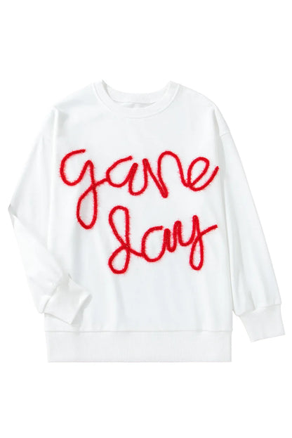 White Tinsel Game Day Drop Shoulder Graphic Sweatshirt - Chic Meadow Boutique 