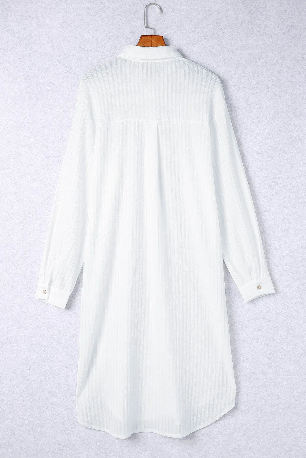 White Striped Crinkle Button Front Cover Up Shirt Dress - Chic Meadow Boutique 