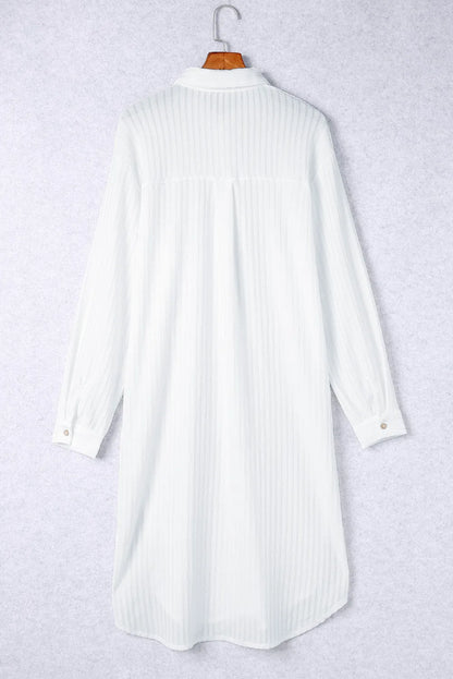 White Striped Crinkle Button Front Cover Up Shirt Dress - Chic Meadow Boutique 