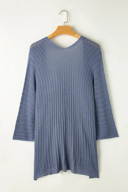 Sky Blue Hollow-out Knit Kimono Lightweight Cardigan - Chic Meadow Boutique 