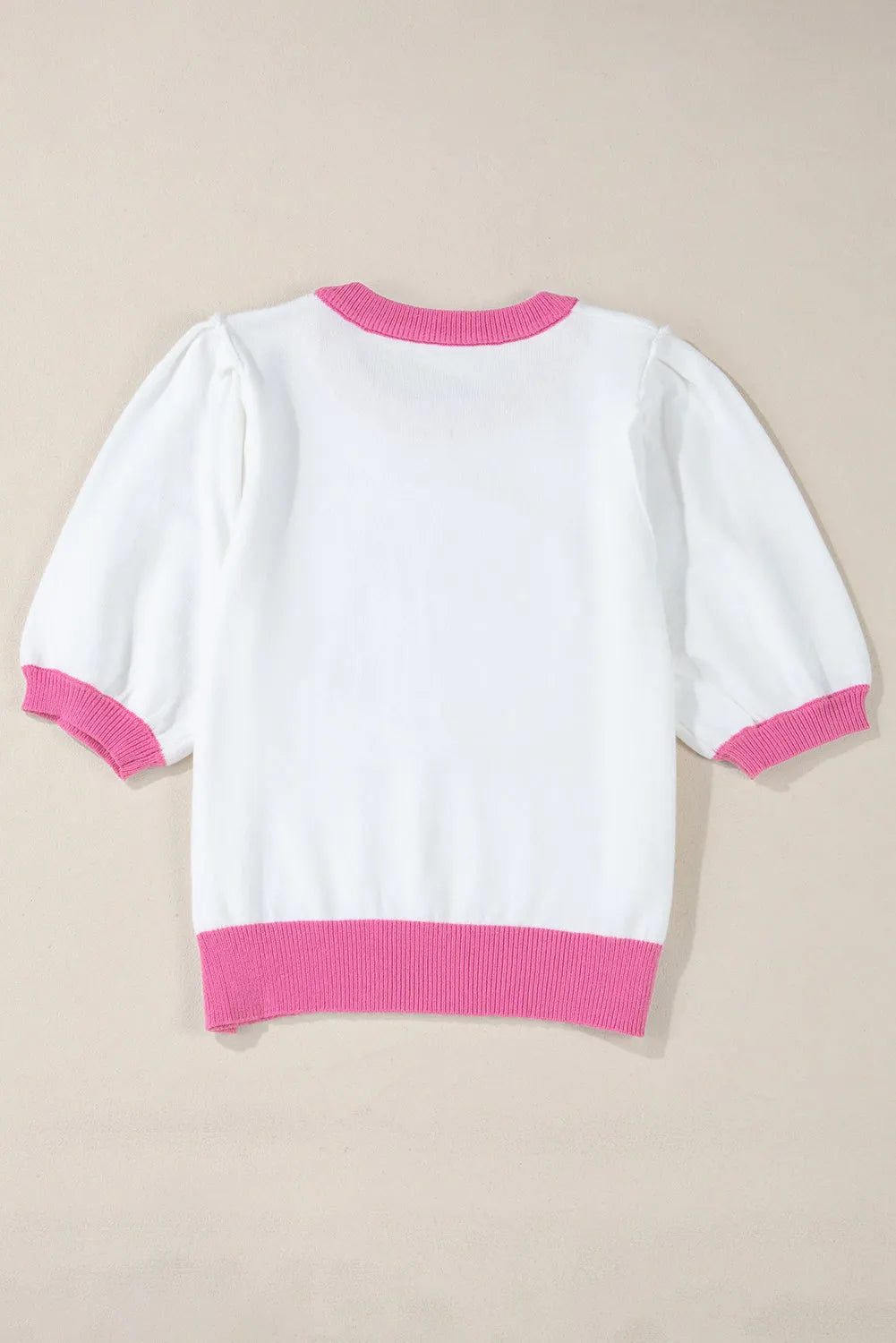 Pink Sequin Rugby Color Block Puff Short Sleeve Sweater - Chic Meadow Boutique 